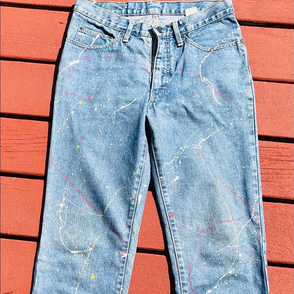Vintage '80s CLASSIC CODE BLEU (Japan) lightwash blue denim Jeans Paint Splatter